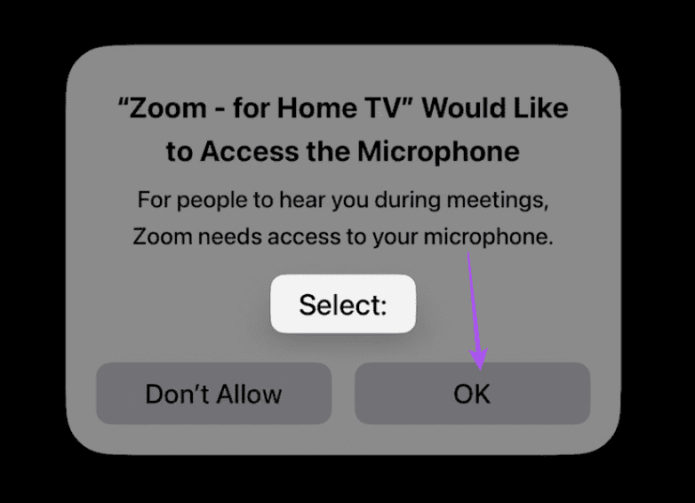 allow-mic-access-zoom-apple-tv-4k كيفية استخدام تطبيق Zoom على Apple TV 4K