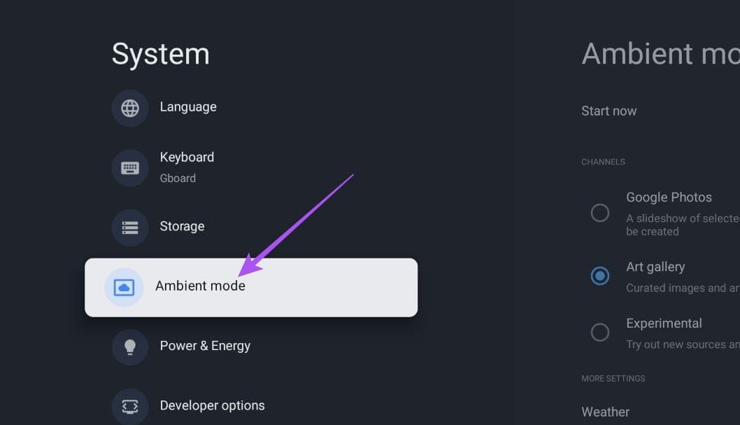 ambient-mode-settings-google-tv أفضل 6 إصلاحات لعدم ظهور Google Photos في الوضع المحيطي على Google TV