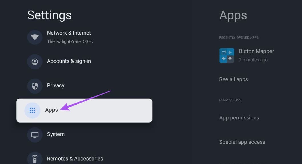 apps-settings-google-tv-1 أفضل 7 إصلاحات لعدم تنزيل التطبيقات على Chromecast (Google TV)