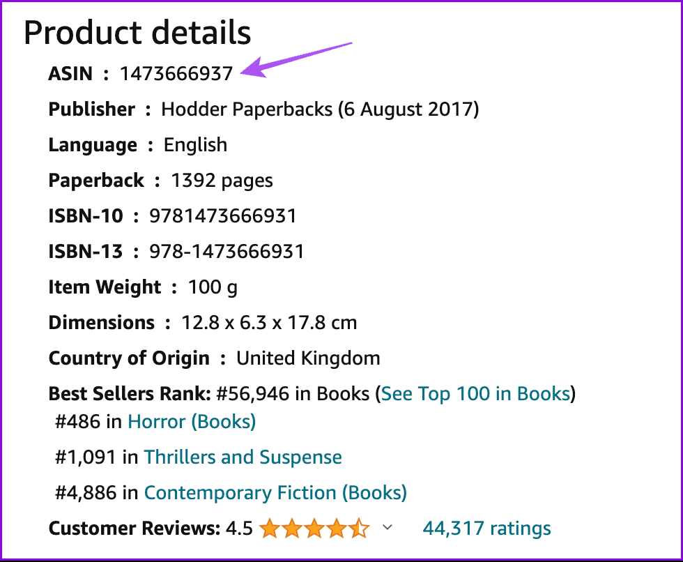 asin-number-ebook أفضل 6 إصلاحات لعدم عرض Amazon Kindle لأغلفة الكتب