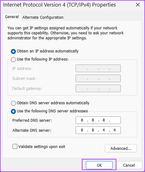 change-dns-server-4 أفضل 9 طرق لإصلاح رمز خطأ GeForce NOW 0x800b1004 في Windows 11
