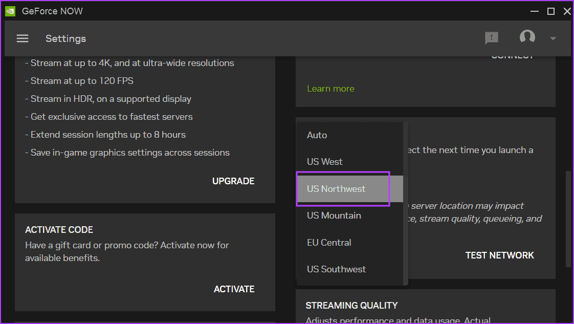 change-server-geforce-now-2 أفضل 9 طرق لإصلاح رمز خطأ GeForce NOW 0x800b1004 في Windows 11