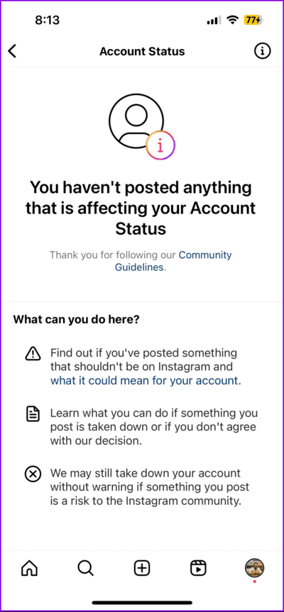 check-account-status-instagram-712x1536-1 أفضل 6 إصلاحات لخطأ "سنحاول مرة أخرى عندما يكون هناك اتصال أفضل" على Instagram