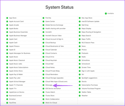 check-imessage-server-status-apple-support لماذا لا يمكنني إلغاء إرسال الرسائل أو تحريرها على iMessage