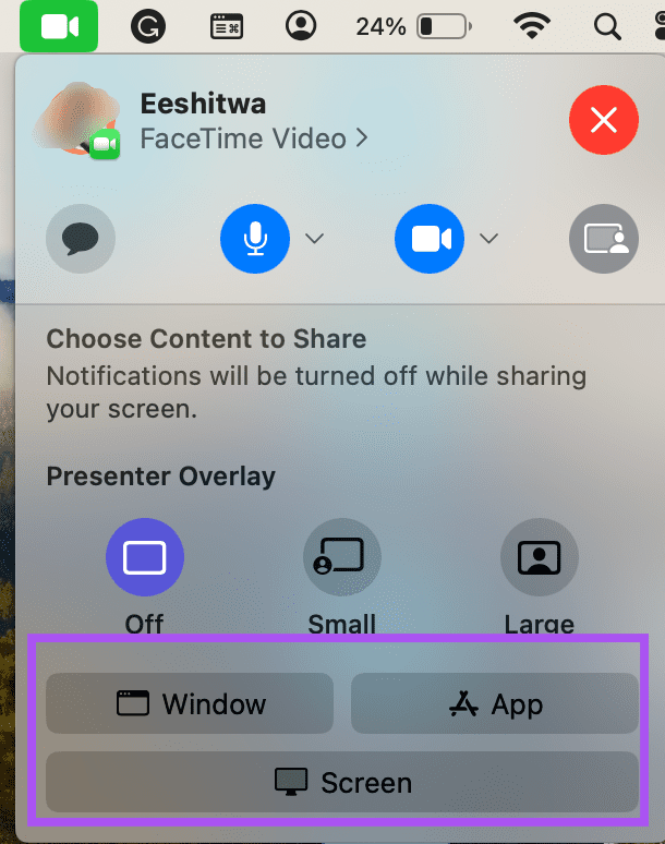 choose-screen-for-presenter-overlay- كيفية استخدام Presenter Overlay على Mac