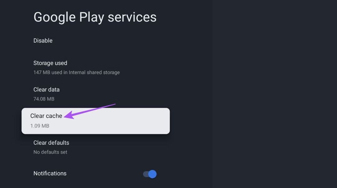 clear-cache-google-play-services-google-tv أفضل 7 إصلاحات لعدم تنزيل التطبيقات على Chromecast (Google TV)