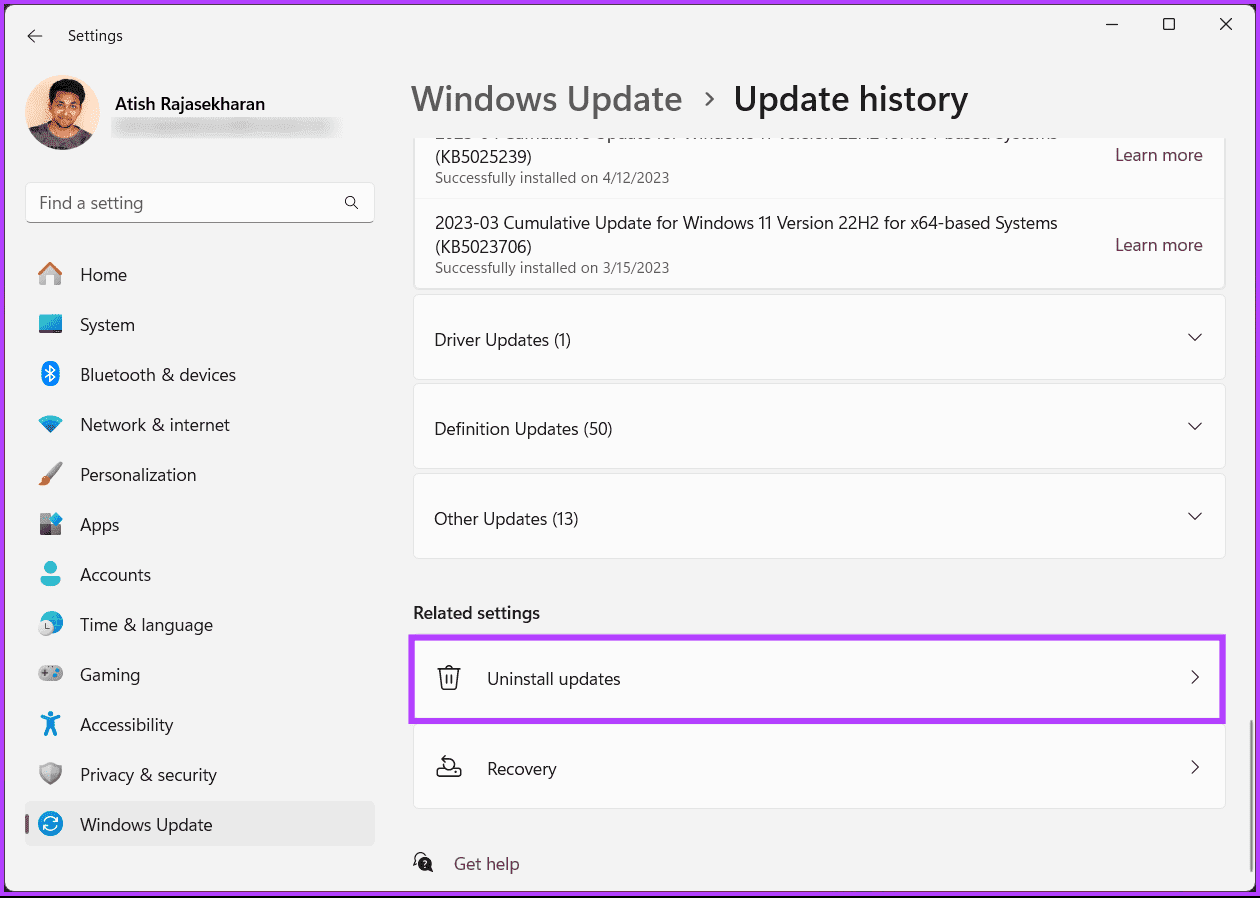 click-on-Uninstall-updates 8 إصلاحات لمشكلة "جهازك يفتقد إصلاحات هامة تتعلق بالأمان والجودة" على Windows