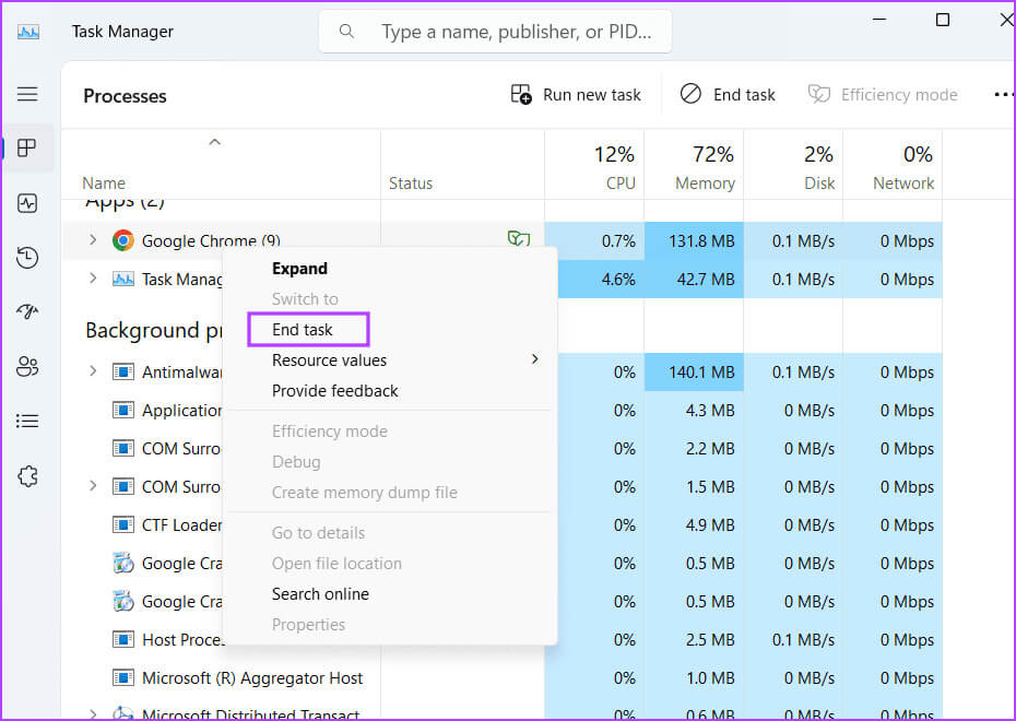 close-chrome-task-manager أفضل 9 إصلاحات لخطأ "هناك خطأ ما في الخادم الوكيل" في Chrome