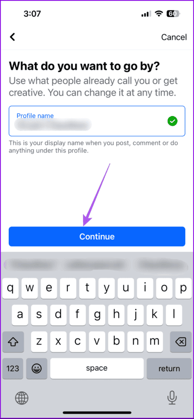 continue-create-profile-facebook-app-mobile-712x1536-1 كيفية إنشاء ملفات تعريف متعددة على Facebook