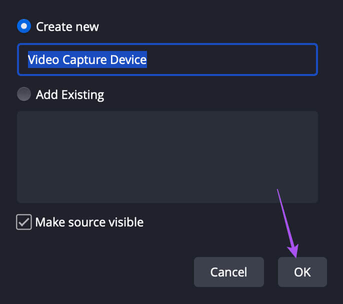 create-new-video-capture-device-obs كيفية البث المباشر على Instagram على الهاتف المحمول وسطح المكتب