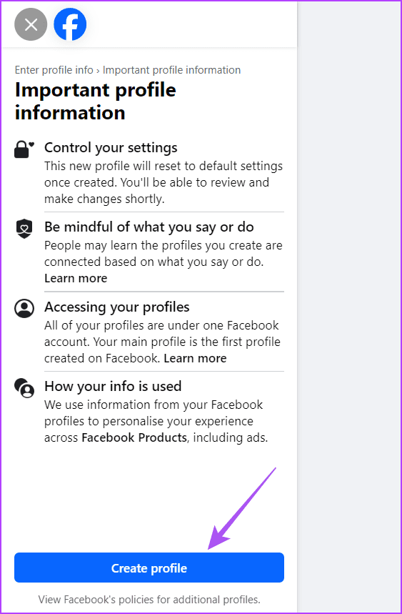 create-profile-facebook-desktop كيفية إنشاء ملفات تعريف متعددة على Facebook