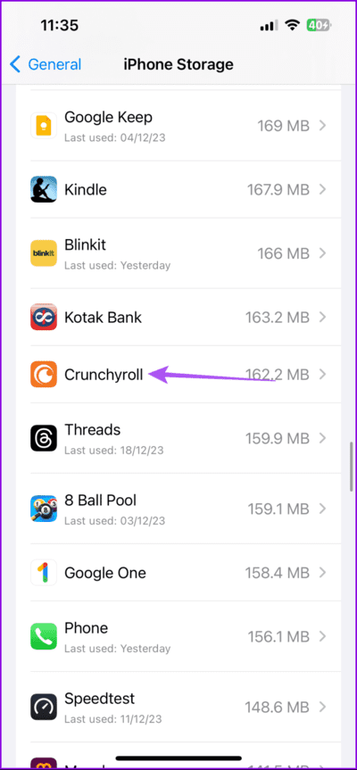 crunchyroll-iphone-storage-712x1536-1 أفضل 7 حلول لعدم إمكانية تسجيل الدخول إلى Crunchyroll