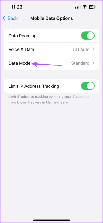 data-mode-settings-iphone-1-710x1536-1 أفضل 7 إصلاحات لعدم تشغيل فيديو بدقة عالية في Amazon Prime على iPhone وAndroid