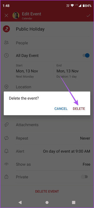 delete-holiday-outlook-calendar-463x1024-1 كيفية إضافة وإزالة العطل في تقويم Outlook على الهاتف المحمول وسطح المكتب