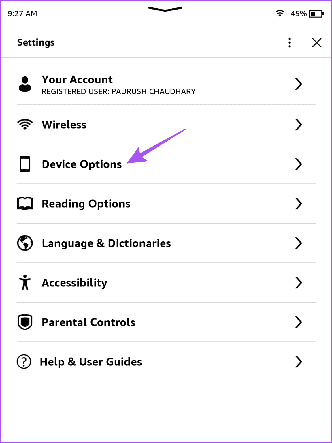 device-options-kindle-settings-1152x1536-1 أفضل 6 إصلاحات لعدم عرض Amazon Kindle لأغلفة الكتب