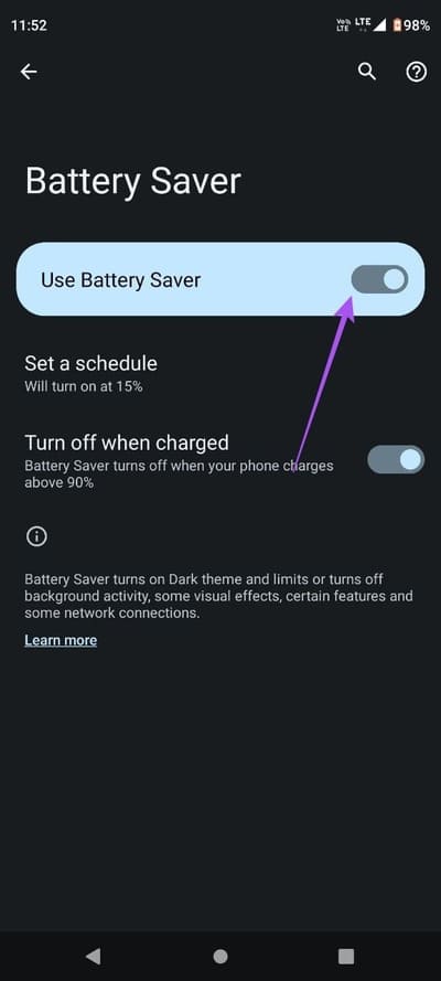 disable-battery-saver-android-1 أفضل 7 إصلاحات لعدم تشغيل فيديو بدقة عالية في Amazon Prime على iPhone وAndroid