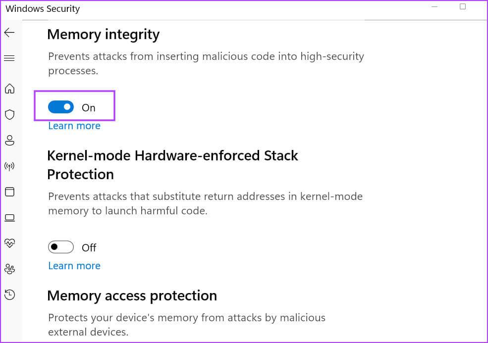 disable-memory-integrity-2 أفضل 8 إصلاحات لمشكلة "حدث خطأ غير متوقع، يجب إنهاء Roblox" على Windows 11