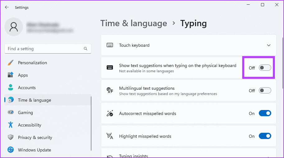disable-text-suggestion أفضل 5 طرق لتعطيل النصائح والاقتراحات على Windows 11