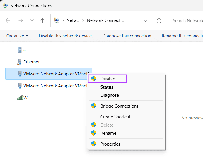disable-virtual-network-adapter أفضل 10 إصلاحات لمشكلة "لا يمكن الوصول إلى صفحة إدارة جهاز التوجيه" على Windows 11