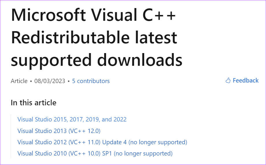 download-visual-C 5 طرق لإصلاح فشل تحميل مكونات OBS الإضافية على Windows