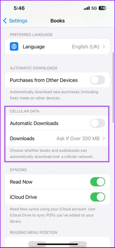 enable-automatic-downloads-books-iphone-712x1536-1 أفضل 5 إصلاحات لعدم تنزيل الكتب على تطبيق Apple Books