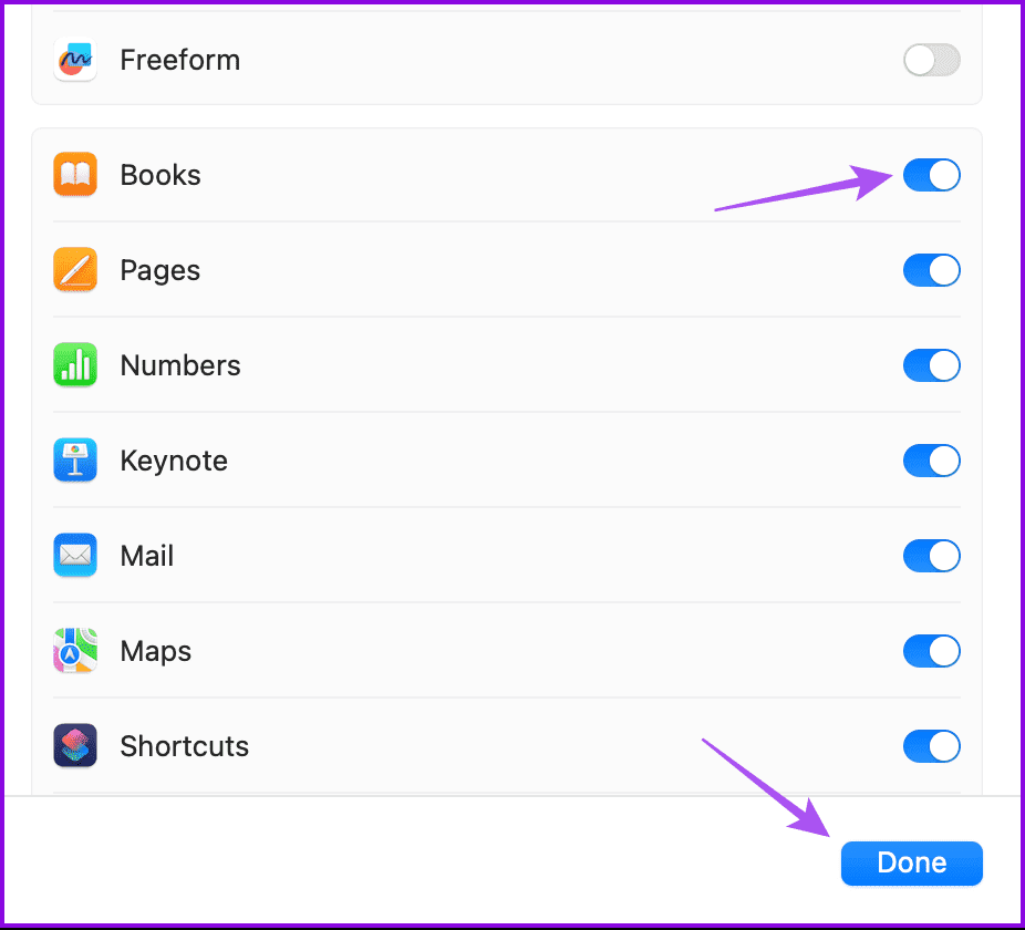 enable-books-syncing-icloud-mac أفضل 5 إصلاحات لعدم تنزيل الكتب على تطبيق Apple Books