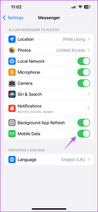 enable-mobile-data-for-messenger-iphone-475x1024-1 أفضل 8 إصلاحات لعمل تطبيق Facebook Messenger على شبكة Wi-Fi فقط