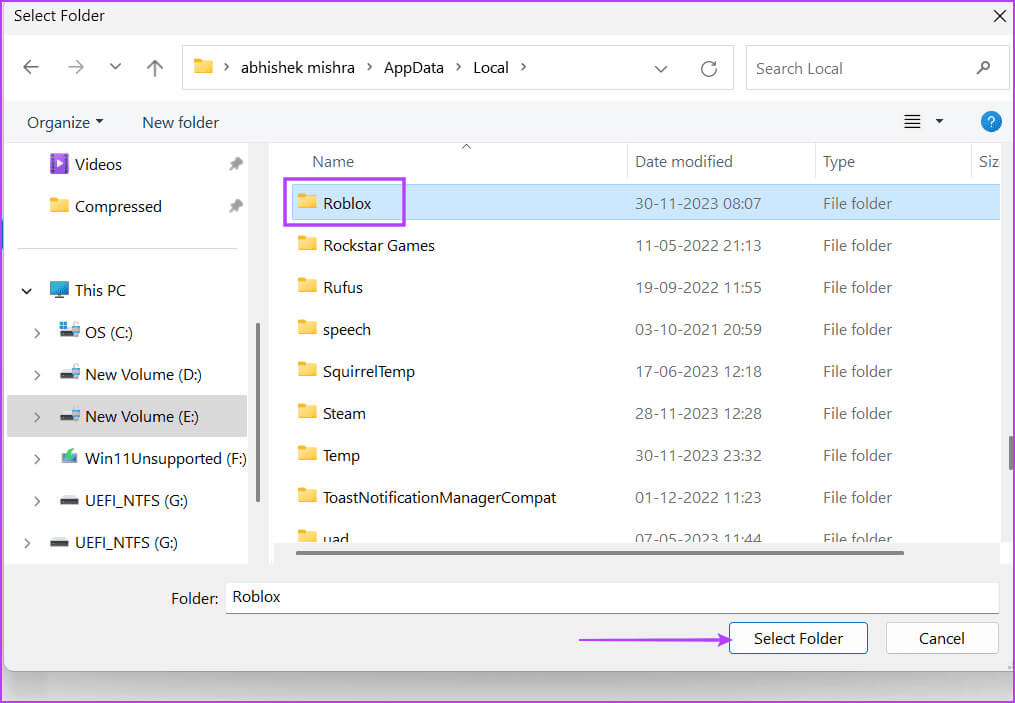 exclude-roblox-folder-3 أفضل 8 إصلاحات لمشكلة "حدث خطأ غير متوقع، يجب إنهاء Roblox" على Windows 11