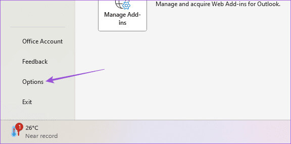 file-options-outlook-windows-11 كيفية إضافة وإزالة العطل في تقويم Outlook على الهاتف المحمول وسطح المكتب