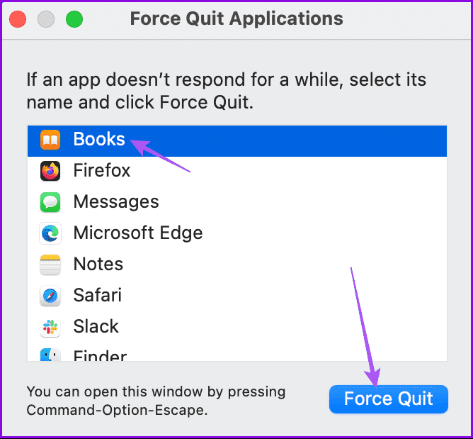 force-quit-books-app-on-mac أفضل 5 إصلاحات لعدم تنزيل الكتب على تطبيق Apple Books