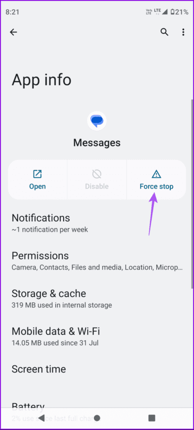 force-stop-google-messages-app-694x1536-1 أفضل 6 إصلاحات لعدم عمل إيصالات القراءة في تطبيق رسائل Google