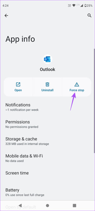 force-stop-outlook-android-462x1024-1 أفضل 6 إصلاحات لعدم تنزيل تطبيق Outlook المرفقات على iPhone وAndroid