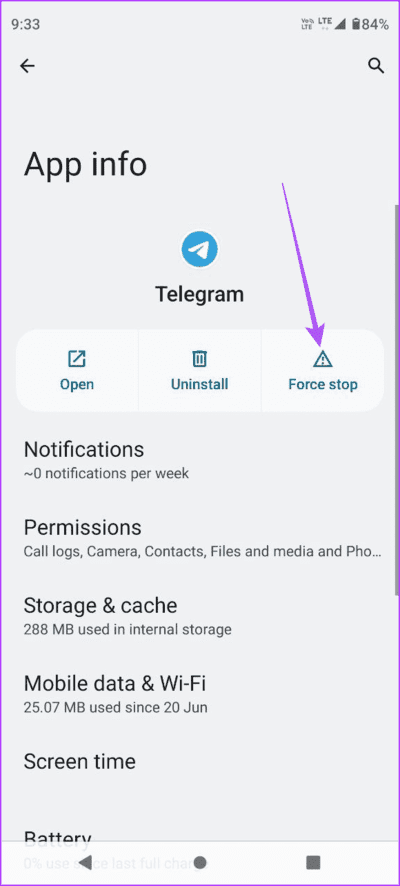 force-stop-telegram-android-2 أفضل 8 إصلاحات لعدم عمل ملفات GIF في Telegram على الهاتف المحمول وسطح المكتب