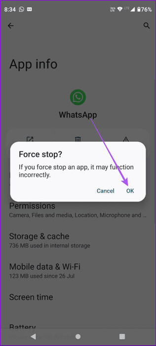 force-stop-whatsapp-on-androod-462x1024-1 أفضل 9 إصلاحات لعدم وجود صوت في مكالمات فيديو WhatsApp على iPhone وAndroid