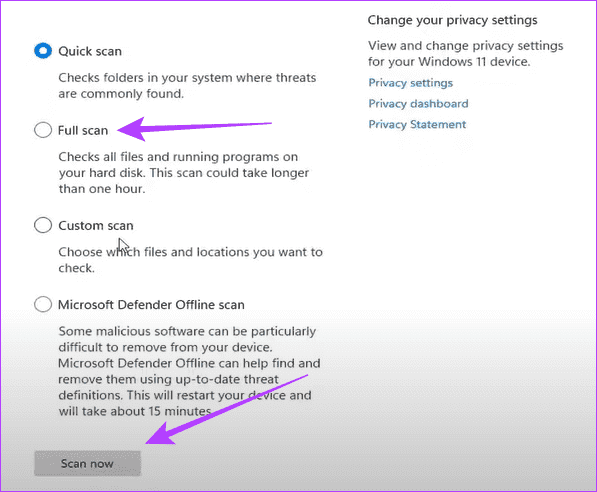 full-scan-1 أفضل 5 إصلاحات للخطأ الداخلي في جدولة الفيديو VIDEO_SCHEDULER_INTERNAL على Windows 11