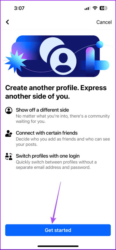 get-started-create-new-profile-facebook-app-mobile-712x1536-1 كيفية إنشاء ملفات تعريف متعددة على Facebook