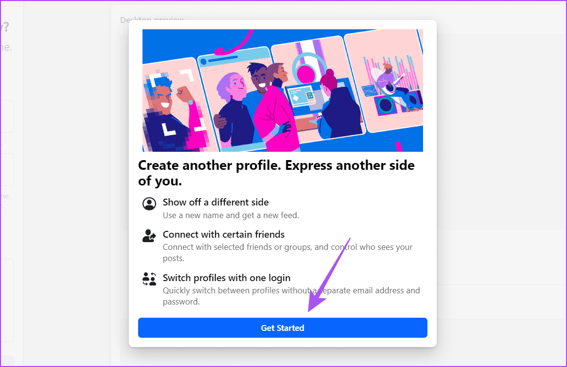 get-started-create-profile-facebook-desktop كيفية إنشاء ملفات تعريف متعددة على Facebook