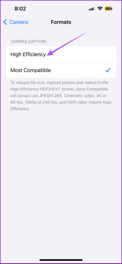 high-efficiency-codec-camera-settings-iphone-712x1536-1 أفضل 6 إصلاحات لخطأ "سنحاول مرة أخرى عندما يكون هناك اتصال أفضل" على Instagram