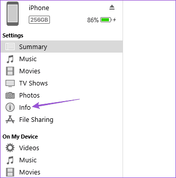 info-iphone-itunes-windows 4 أفضل الطرق لطباعة جهات الاتصال من iPhone
