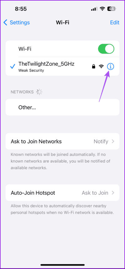 info-wifi-settings-iphome-712x1536-1 أفضل 7 إصلاحات لعدم تشغيل فيديو بدقة عالية في Amazon Prime على iPhone وAndroid