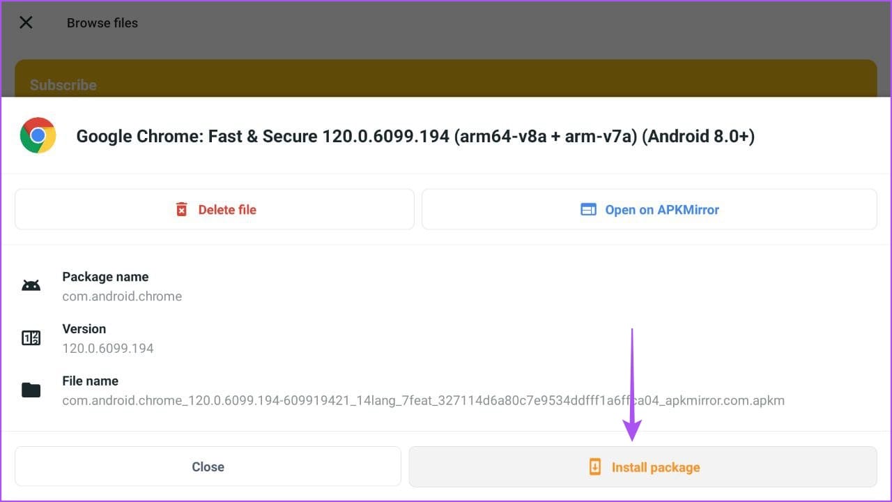 install-package-apk-mirror-google-tv أفضل 7 إصلاحات لعدم تنزيل التطبيقات على Chromecast (Google TV)
