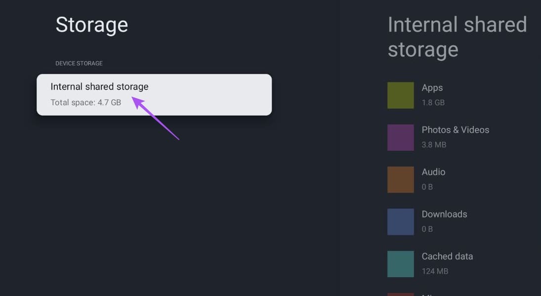 internal-shared-storage-google-tv أفضل 7 إصلاحات لعدم تنزيل التطبيقات على Chromecast (Google TV)