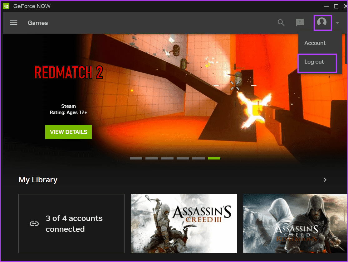 log-out-geforce-now أفضل 9 طرق لإصلاح رمز خطأ GeForce NOW 0x800b1004 في Windows 11