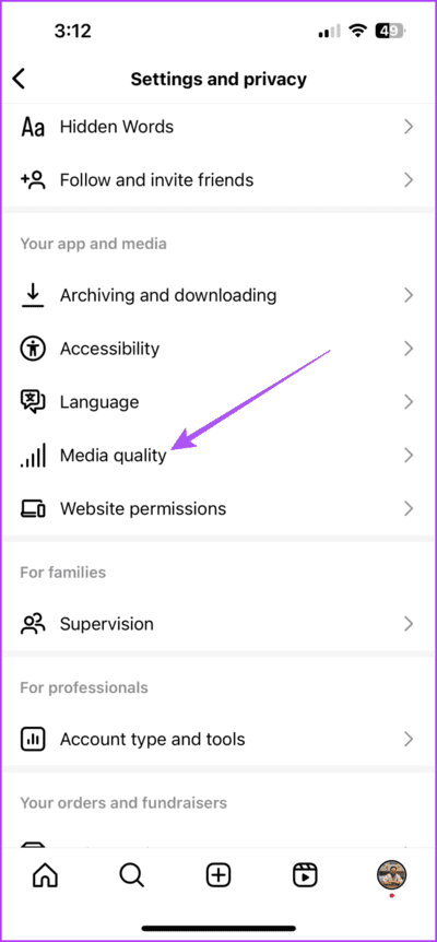 media-quality-settings-instagram-713x1536-1 أفضل 7 إصلاحات للتسميات التوضيحية المغلقة أو عدم عمل الترجمات المصاحبة على Instagram Reels