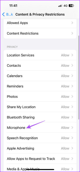microphone-content-restrictions-iphone-475x1024-1 أفضل 9 إصلاحات لعدم وجود صوت في مكالمات فيديو WhatsApp على iPhone وAndroid