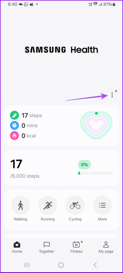 more-options-samsung-health-app-692x1536-1 أفضل 8 إصلاحات لعدم تتبع الخطوات على تطبيق Samsung Health في هواتف Samsung Galaxy