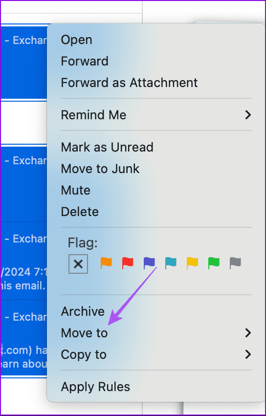move-to-selected-email-apple-mail-mac كيفية حذف رسائل البريد الإلكتروني بشكل جماعي في Apple Mail