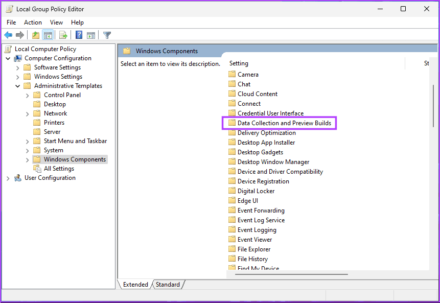 navigate-to-Data-collection-and-Preview-Builds 8 إصلاحات لمشكلة "جهازك يفتقد إصلاحات هامة تتعلق بالأمان والجودة" على Windows