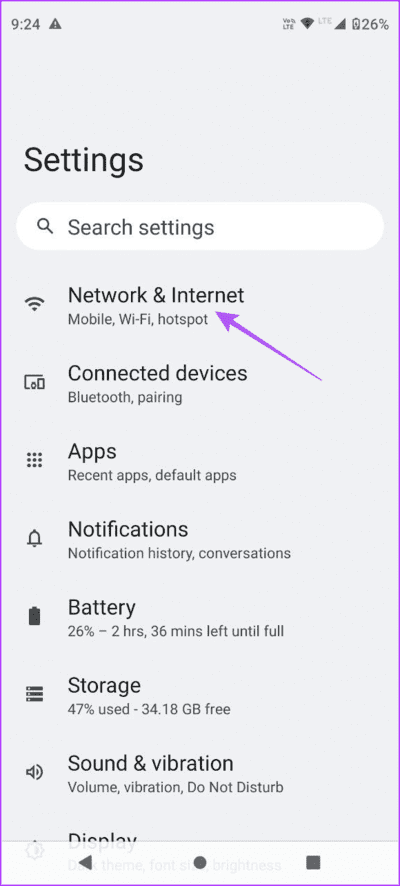 network-and-internet-settings-android-3 أفضل 9 إصلاحات لعدم عمل تطبيق Amazon Alexa على iPhone وAndroid