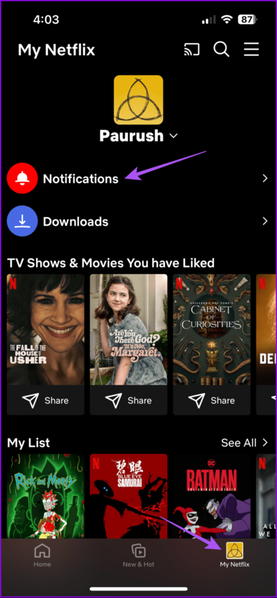notifications-my-netflix-tab-netflix-app-712x1536-1 أفضل 5 إصلاحات لعدم عمل إشعارات تطبيق Netflix على iPhone وAndroid